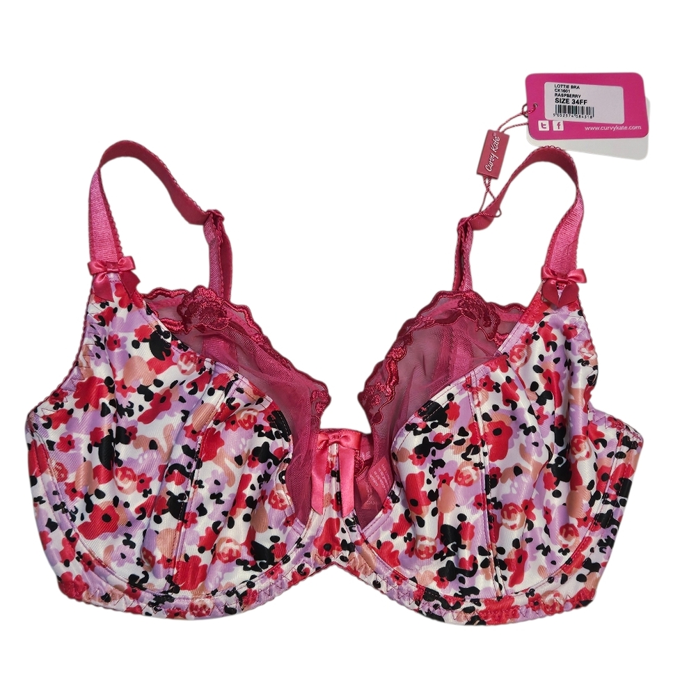 NWT Curvy Kate Lottie Bra CK1601 in Raspberry - Pink Floral Lace Underwire Bra